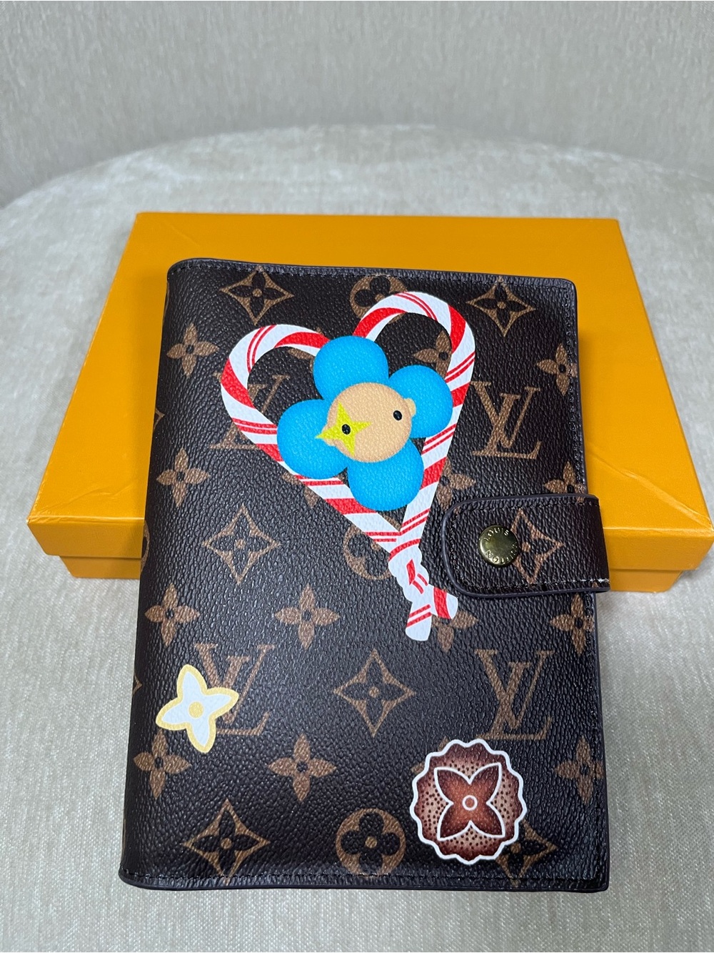 Brown Monogram Kids Card Holder with Blue Floral Accent